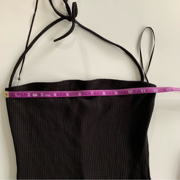 Reformation Hilo Knit Halter Tie Neck Midi Slit Cut Black Rib Faux Wrap Dress XS - Picture 12 of 14